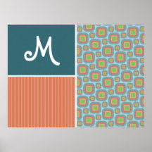 Blue and Orange Retro Pattern Print
