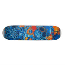 Blue and Orange Skulls Skateboard