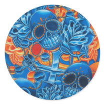 Blue and Orange Skulls Round Stickers