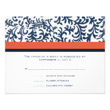 Blue and Orange  Wedding RSVP Invites