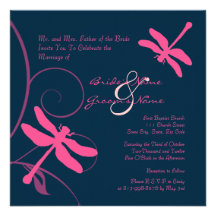 Blue and Pink Dragonfly Wedding Invitation