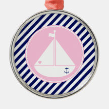 Blue and Pink Sailboat Christmas Tree Ornaments