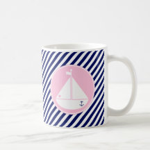 Blue and Pink Sailboat Coffee Mug