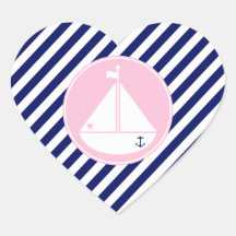 Blue and Pink Sailboat Heart Sticker