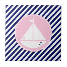 Blue and Pink Sailboat Tile