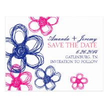Blue and Pink Wildflowers Save The Date Post Card