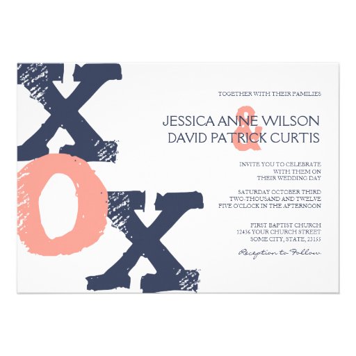 Blue and Pink XOX Wedding Invitation