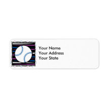blue and purple baseball design return address label