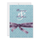 Blue and Purple Damask and Bow Wedding Template Personalized Invites