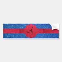 Blue and red glitter monogram bumper sticker