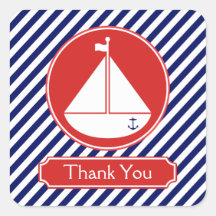 Blue and Red Sailboat  Thank You Sticker