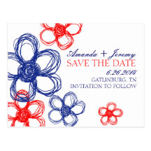 Blue and Red Wildflowers Save The Date Post Card