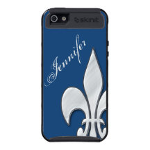 Blue and Silver Fleur de Lis  iPhone 5 case