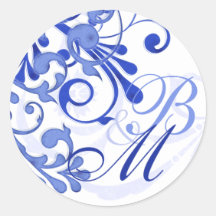 Blue and White Abstract Floral Envelope Seal Stickers