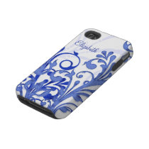 Blue and White Abstract Floral iPhone 4 Tough Case