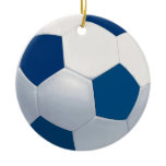 Blue and White Ceramic Soccer Ball Ornament