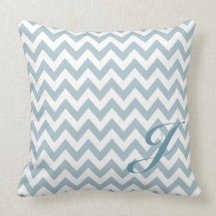 Blue and White Chevron Monogram Nursery Pillow