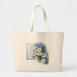 blue and white daisies tote bags