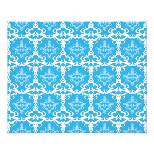Blue and White Damask Pattern Photo Print
