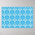 Blue and White Damask Pattern Print