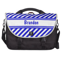 Blue and White Diagonal Stripes - Customizable Laptop Computer Bag