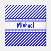Blue and White Diagonal Stripes Fridge Magnet
