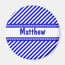 Blue and White Diagonal Stripes Fridge Magnets