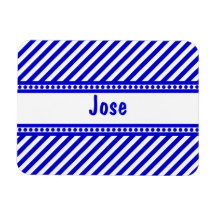 Blue and White Diagonal Stripes Rectangle Magnets