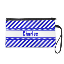 Blue and White Diagonal Stripes Wristlet Clutch