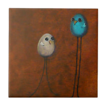 Blue and White Egg Birds Tile