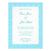 Blue and White Fancy Damask Patterned Invitations