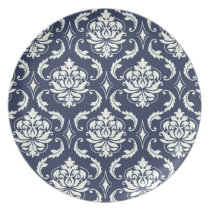 Blue and White Floral Damask Plates plates