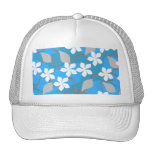 Blue and White Flowers. Floral Pattern. Mesh Hat