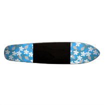 Blue and White Flowers. Floral Pattern. Skateboard Deck