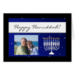 Blue and White Menorah Photo Happy Hanukkah Cards