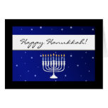 Blue and White Menorah Snow Happy Hanukkah Cards