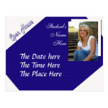 Blue and White open house postcard