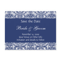 Blue and White Personalized Damask Save the Date