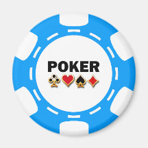 BLUE AND WHITE POKER CHIP FRIDGE MAGNETS