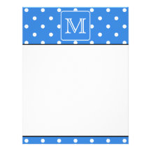 Blue and White Polka Dot Pattern Monogram. Custom. Customized Letterhead