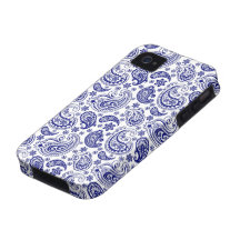 Blue And White Retro Paisley Ham Pattern Case-Mate iPhone 4 Covers