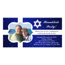 Blue and White Snow Hanukkah Party Photo Card