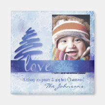 Blue and White Snowflake "Love" Holiday Magnet