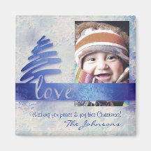 Blue and White Snowflake "Love" Holiday Magnet