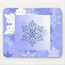 Blue and White Snowflake Mouse Pad