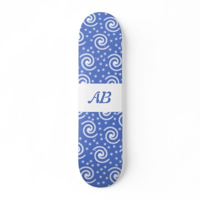 Blue and white swirls and dots pattern. skateboard decks by Graphics_By_Metarla