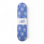 Blue and white swirls and dots pattern. skateboards