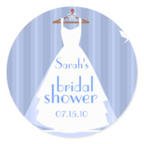 Blue and White Wedding Dress Bridal Shower Round Sticker