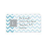 Blue and White Zigzag Monogram Address Label