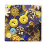 Blue and Yellow Button Collage Fridge Magnet
